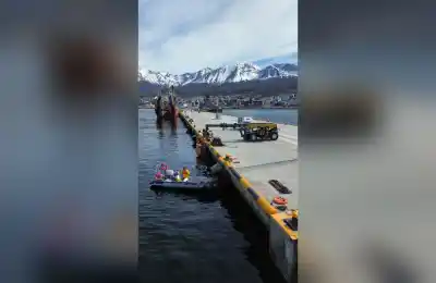 Ushuaia: la obra que debía reforzar el muelle arranca justo en el pico de cruceros