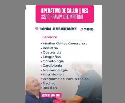Pampa del Infierno: el jueves llega un operativo con seis especialidades y dos trámites que muchos vecinos necesitan