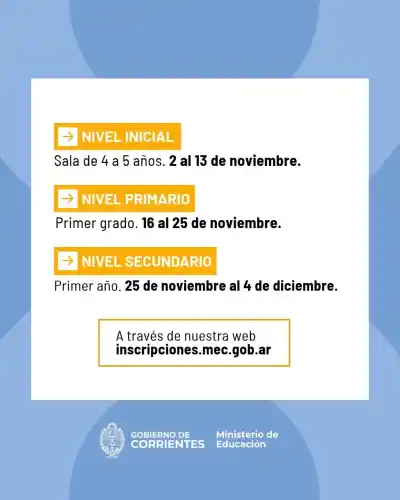 Inscripciones 2027 en Corrientes: el nivel que arranca primero y la fecha que se viene