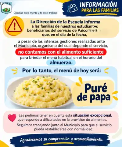 Cuatro escuelas de Río Segundo sirvieron solo puré: la carne que el municipio no mandó