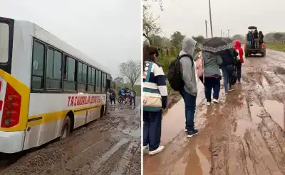 El vehículo que los llevaba a clases quedó atrapado en algo que nadie esperaba