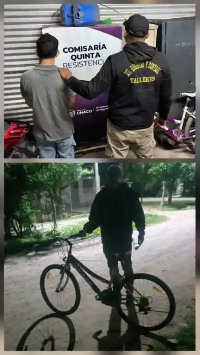 Lo filmaron robando en una casa y la policía lo encontró con una bici en la mano