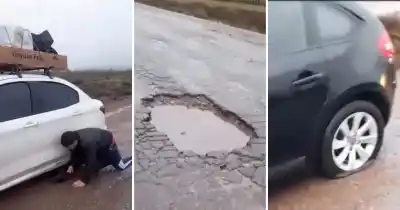Lluvia, pozos y 14 autos dañados en un tramo clave de la Ruta 7: dónde se rompen las cubiertas