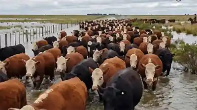 Con el agua al cuello, 20 familias sacan sus vacas nadando y piden una ayuda urgente