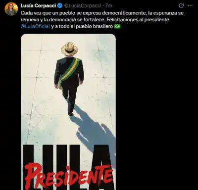 Corpacci felicitó a Lula por su triunfo en Brasil y dejó un mensaje que generó repercusión