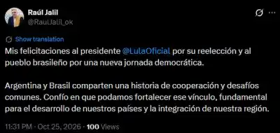 Jalil felicitó a Lula por su reelección y habló de "desafíos comunes"