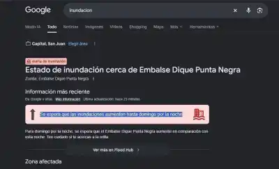 La alerta de inundación que Google muestra en Punta Negra y la respuesta de Hidráulica