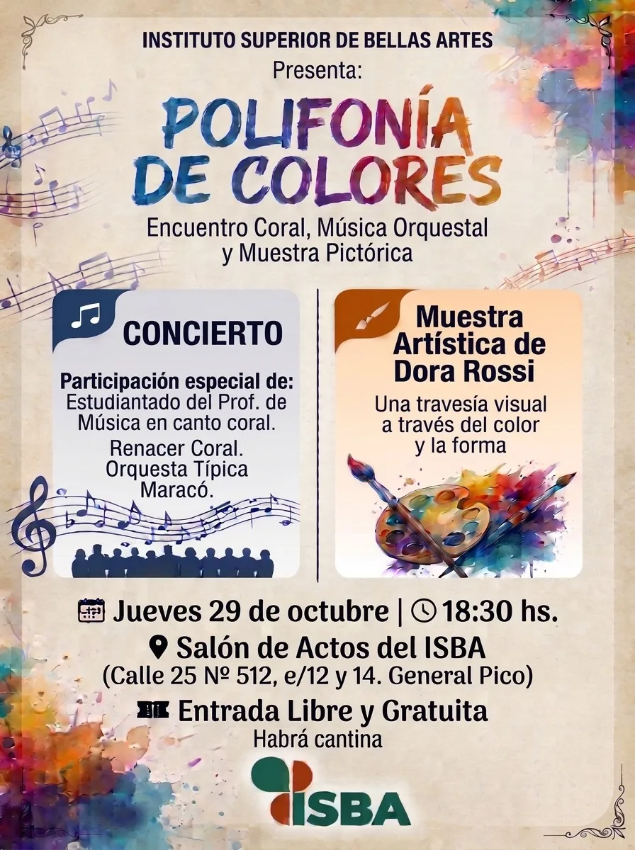General Pico: el ISBA abre sus puertas con arte y coro en vivo, y la entrada no cuesta nada