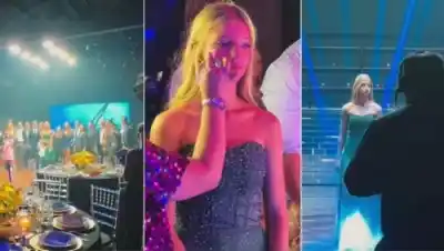 Allegra Cubero entró bailando de la mano de su hermanito y con bengalas LED