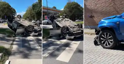 Choque en Yerba Buena: una camioneta embistió a un auto y lo hizo volcar; el conductor quiso fugarse