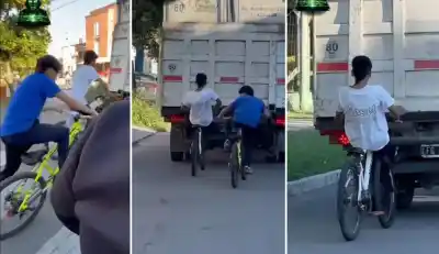 Adolescentes se cuelgan de un camión en plena avenida Alem: el video que preocupa a la Justicia