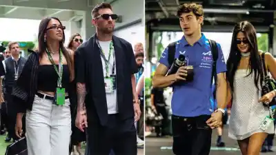 El duelo de looks que paralizó la Fórmula 1: Messi y Colapinto con sus parejas en Miami