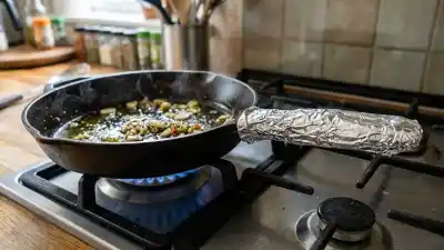 El truco de cocina que pocos conocen: envolver el mango de la sartén con papel aluminio
