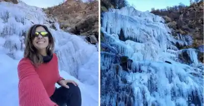 Ana Pedraza Experimentó la belleza de la Cascada de Los Alisos completamente congelada
