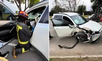 Impacto en Yerba Buena: una conductora quedó atrapada y debió ser rescatada por bomberos