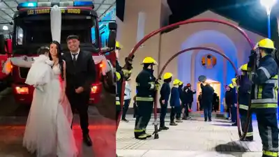 Se casaron en Termas de Río Hondo y lo que hicieron los bomberos al salir de la iglesia emocionó a todos