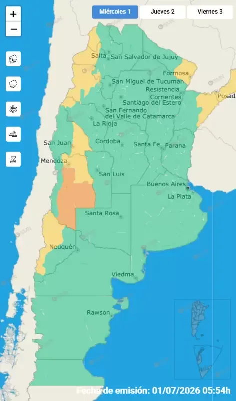 Alerta vientos miércoles