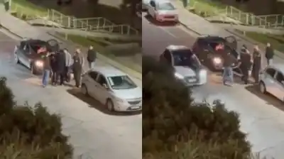 Discutió en la calle, recibió un empujón y un auto lo atropelló: el video que impacta
