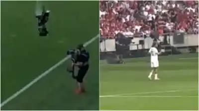 Insólito: una cámara cayó al campo en pleno partido y casi provoca una tragedia