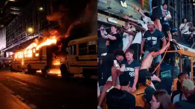 Patrulleros destrozados y decenas de detenidos: la fiesta por el título de los Knicks que terminó en caos en Nueva York
