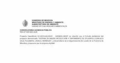 El Gobierno de Mendoza convoca a una audiencia clave por el tratamiento de efluentes en Lavalle