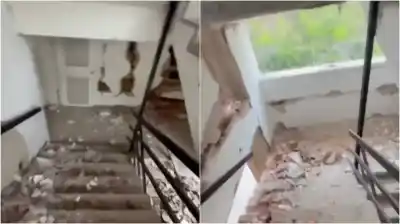 Corrió escaleras abajo mientras todo se derrumbaba: el video que muestra la desesperación