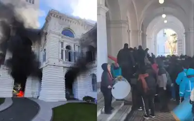 Quemaron neumáticos y rompieron vidrios en la Municipalidad de La Plata: 19 detenidos