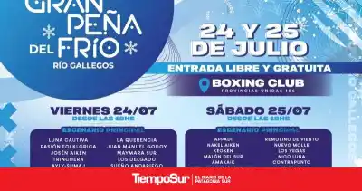 Llega la Gran Peña del Frío: dos días de música, gastronomía y artesanías en Río Gallegos