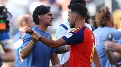 La imagen que no se vio en la TV: Roberto Ayala le pegó un puñete a Dani Olmo tras la final
