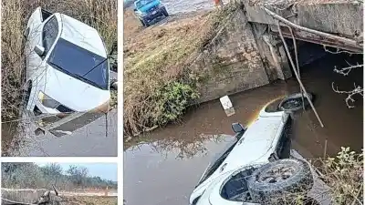 Perdió el control a 50 metros del puente y cayó al arroyo: la familia salió ilesa