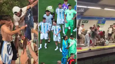 Quemaron banderas argentinas y golpearon hinchas: la violencia que marcó el festejo español por el Mundial