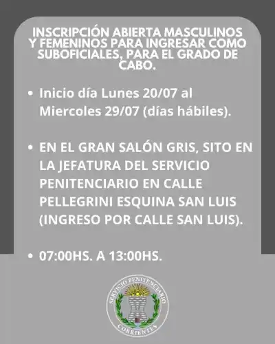 Últimos días para anotarse en el Servicio Penitenciario de Corrientes: conocé los requisitos