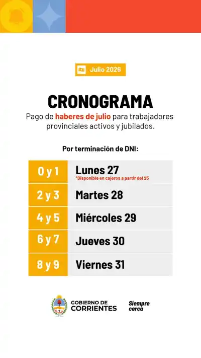 ¿Ya sabés cuándo cobrás? Cronograma de sueldos de julio para empleados públicos en Corrientes