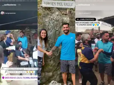 Carlos Tevez posó en Monteros en la gruta de la Virgen de Valle de Las Mesadas