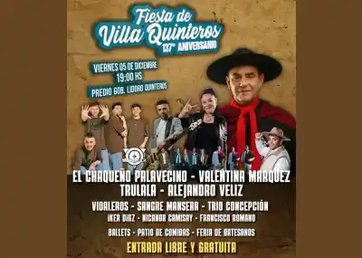 Villa Quinteros celebrará su aniversario con una gran cartelera artística el 5 de diciembre
