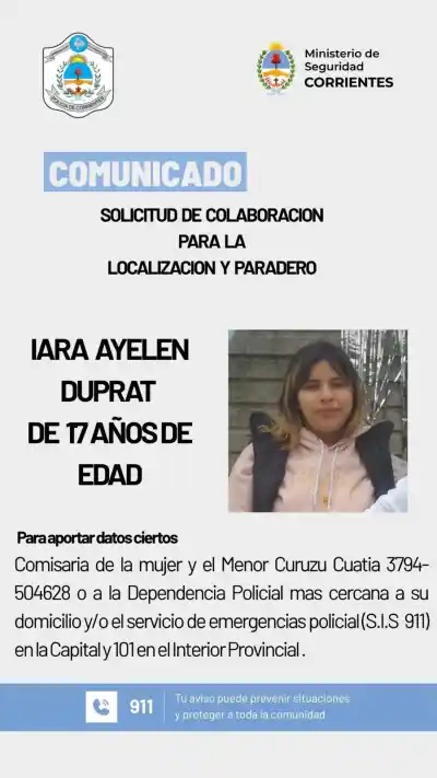 Se activó la Alerta Sofía: buscan a una adolescente de 17 años en Curuzú Cuatiá
