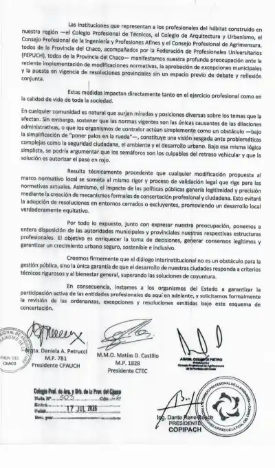 Colegios profesionales del Chaco en alerta: denuncian cambios normativos sin debate