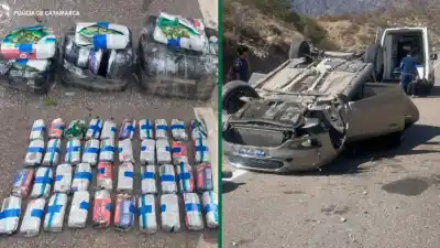 El vuelco que destapó un cargamento: encontraron 10 kilos de hoja de coca en la Quebrada de La Cébila