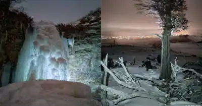 La imagen que muestra a Río Turbio como nunca la viste: hielo, luz y una cascada congelada