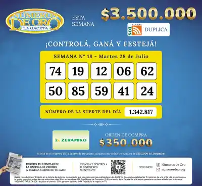 Mirá los Números de Oro de LA GACETA para este 28 de julio de 2026