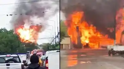 VIDEOS: Feroz incendio en un depósito de garrafas de Famaillá moviliza a bomberos y policía