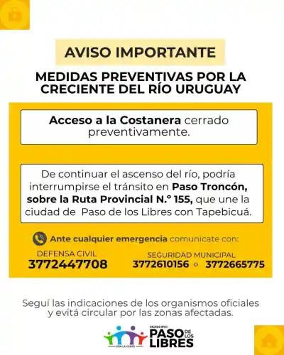 El río Uruguay no da tregua: 25 evacuados y refugios listos para 750 personas en Paso de los Libres