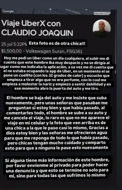 Saltó de un Uber en marcha para salvarse: el conductor la roció con un spray tras desviar el viaje