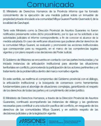 Desalojo en Garuhapé: el Gobierno provincial salió al cruce tras la denuncia de la comunidad mbya