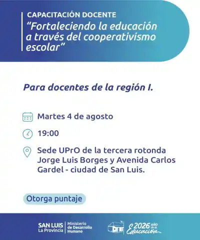 Docentes puntanos: abren inscripciones para un curso gratuito de cooperativismo escolar