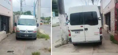 Vereda tomada en Camino del Perú: una combi obliga a los peatones a bajar a la calle