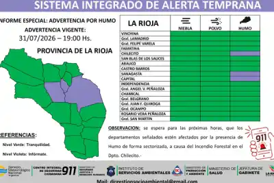 Alerta amarilla en La Rioja: lluvias, viento zonda y humo por incendio forestal