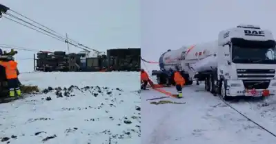 Volcó un camión con gas licuado en Río Mayo y lograron rescatarlo: qué pasó con la carga