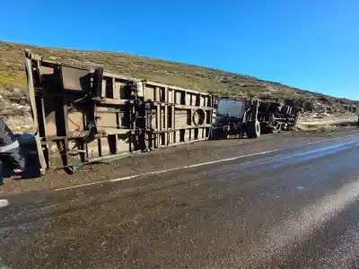 Volcó un camión en la ruta y el conductor terminó con vida de milagro