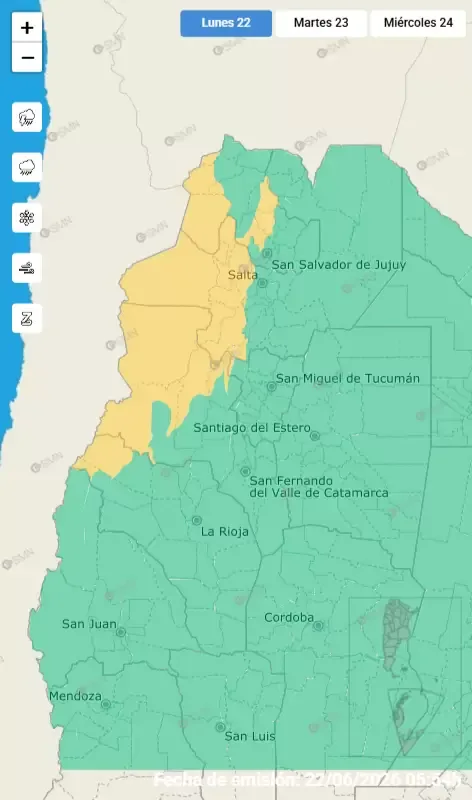 Alerta amarilla 22 de junio